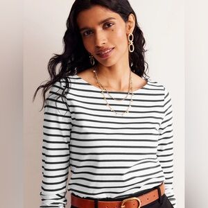 Boden Ella Long Sleeve Breton Ivory Black US 8